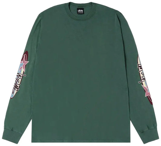 Stussy Two Star Long-Sleeve Tee Pigment Dyed 'Pine'