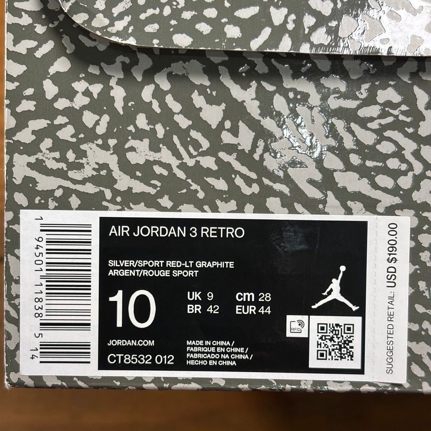 SIZE 10 - Jordan 3 Retro 'Cool Grey' 2021 (Used)