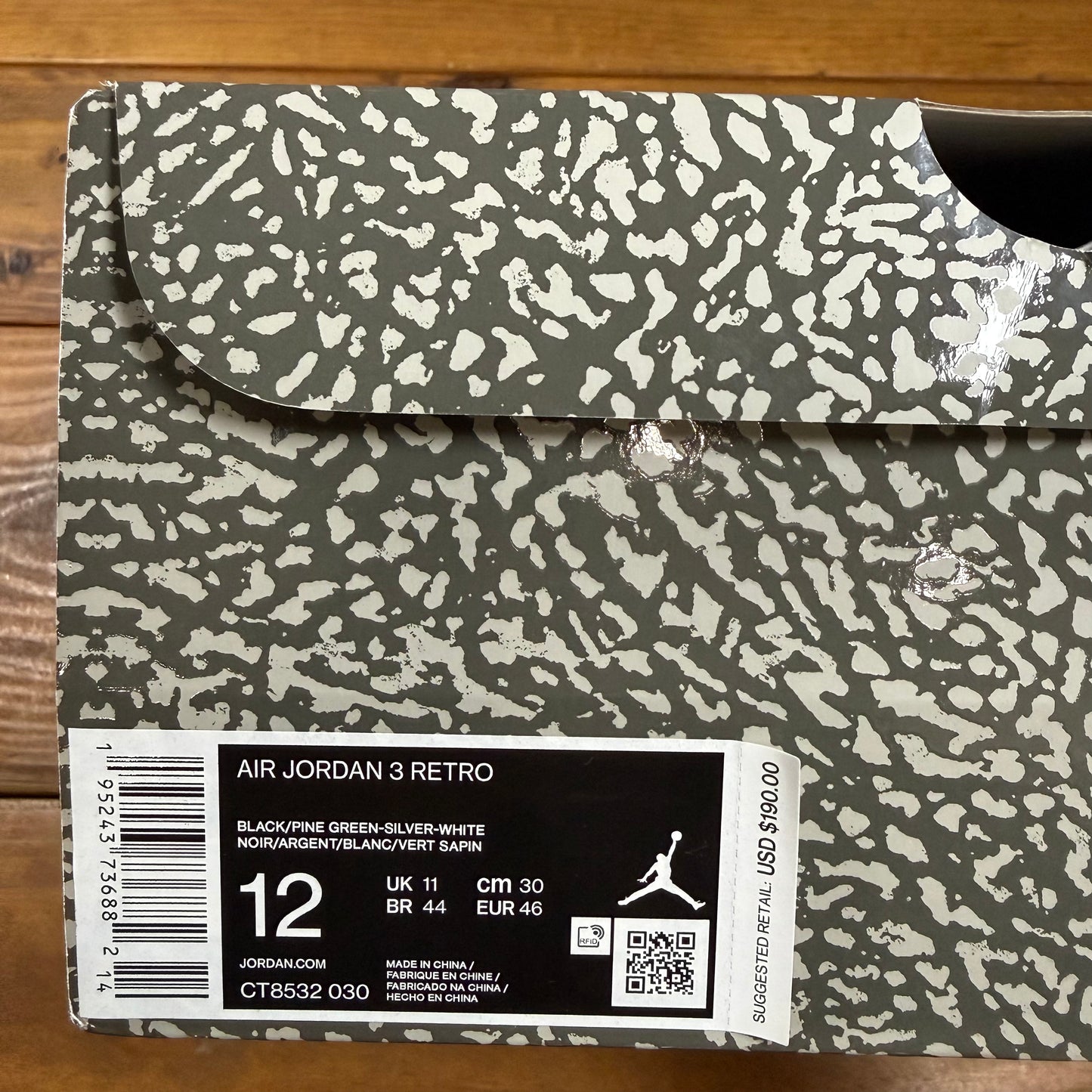SIZE 12 - Jordan 3 Retro 'Pine Green' (Used)