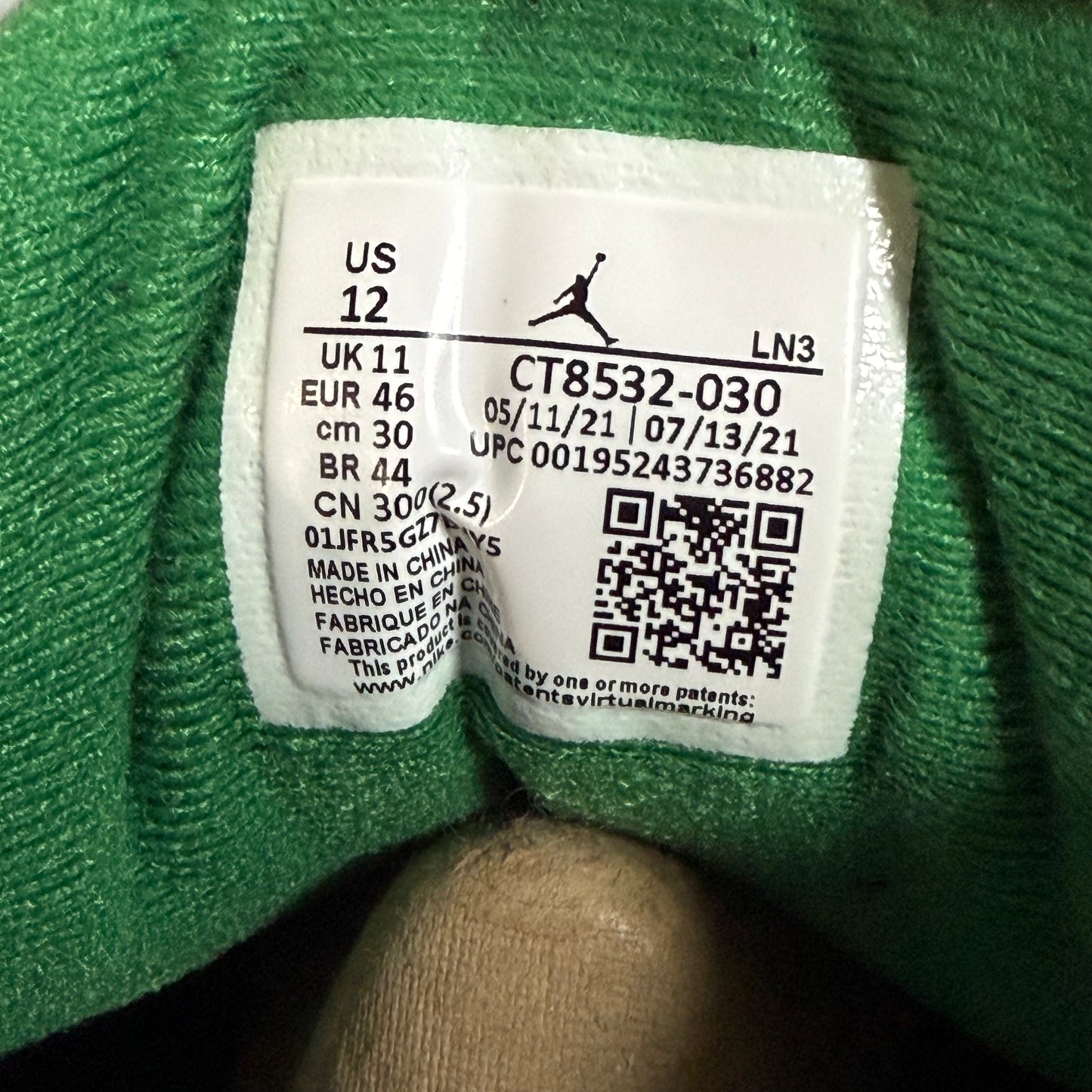 SIZE 12 - Jordan 3 Retro 'Pine Green' (Used)