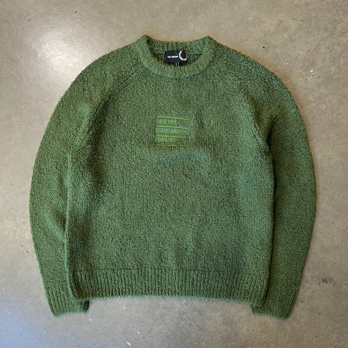 LARGE - Fred Perry x Raf Simons Fluffy Crew Knit 'Chive'