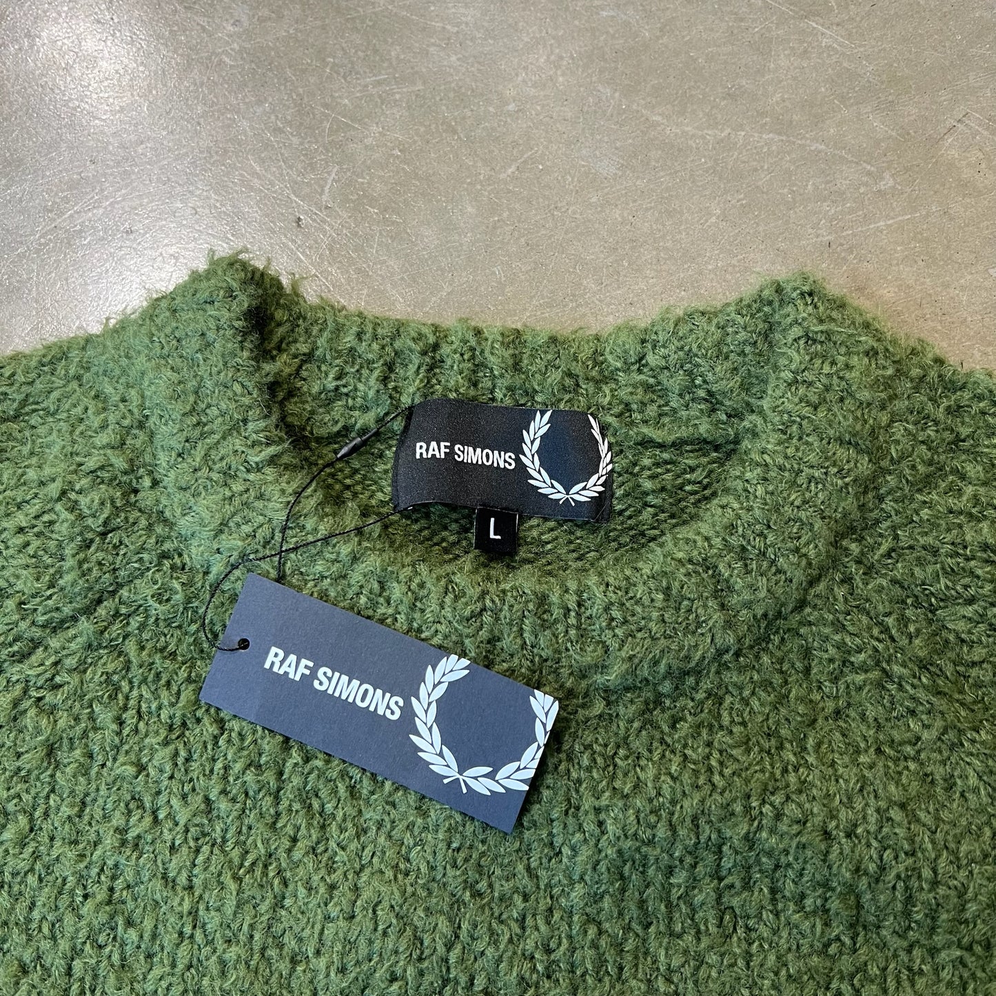 LARGE - Fred Perry x Raf Simons Fluffy Crew Knit 'Chive'