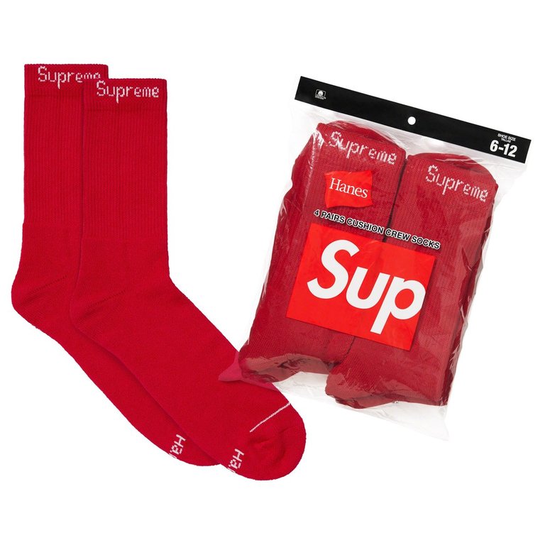 Supreme®/Hanes® Crew Socks (4 Pack) 'Red'