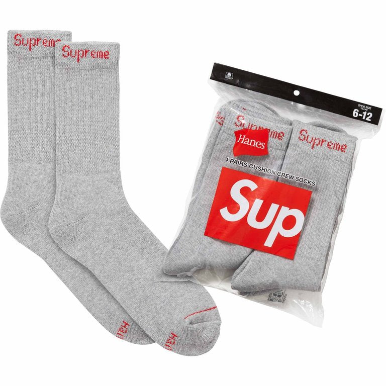 Supreme®/Hanes® Crew Socks (4 Pack) 'Heather Grey'