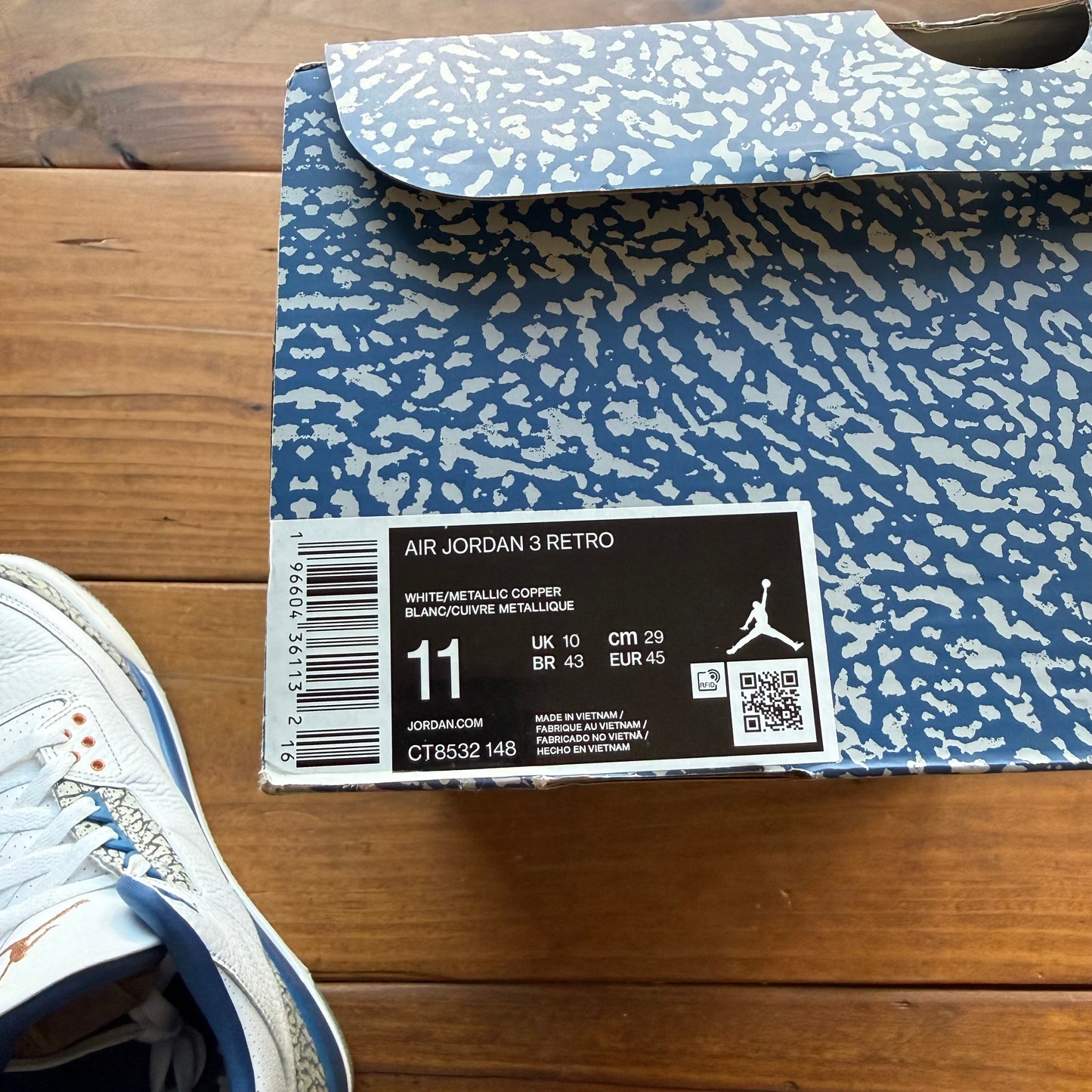 Größe 11 – Jordan 3 Retro „Washington Wizards“ (gebraucht)