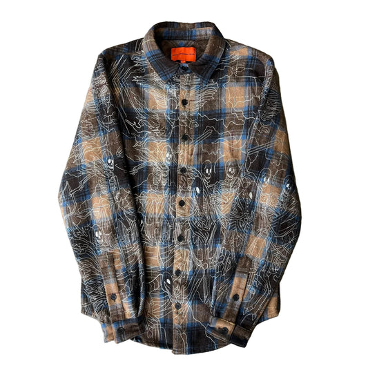 Medium - Who Decides War Four Horsemen Flannel Shirt 'Brown'