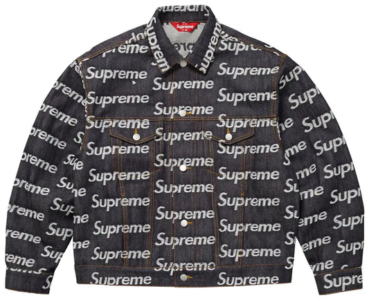 Supreme Jacquard Logos Denim Trucker Jacket 'Rigid Indigo'