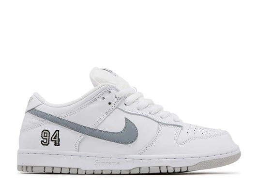 Supreme x Dunk Low SB 'White Metallic Silver'