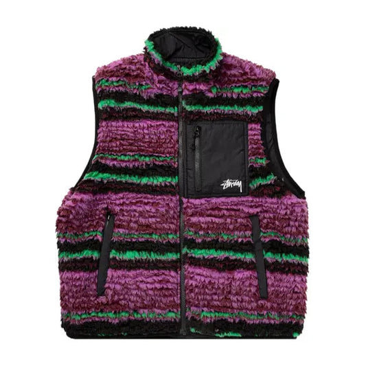 Large - Stussy Striped Sherpa Vest