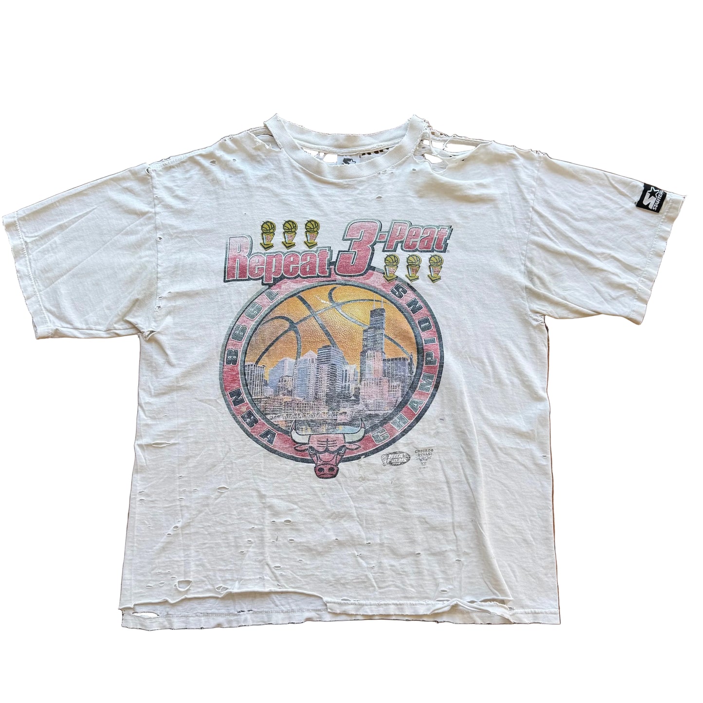 Grande - Camiseta vintage de los Chicago Bulls 3-Peat (desgastada)