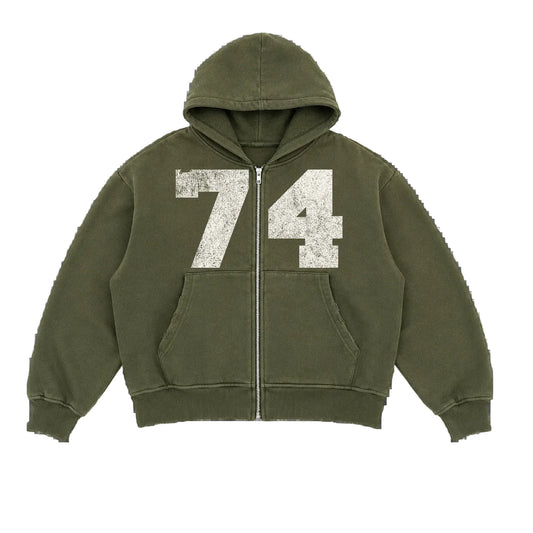 XL - 74iswar Green Collegaite Zip-Up