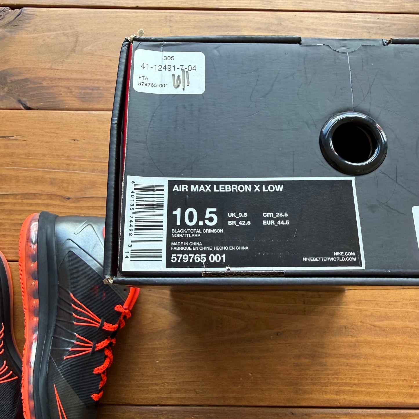 Size 10.5 - Air Max LeBron 10 Low 'Black Total Crimson' (Used)