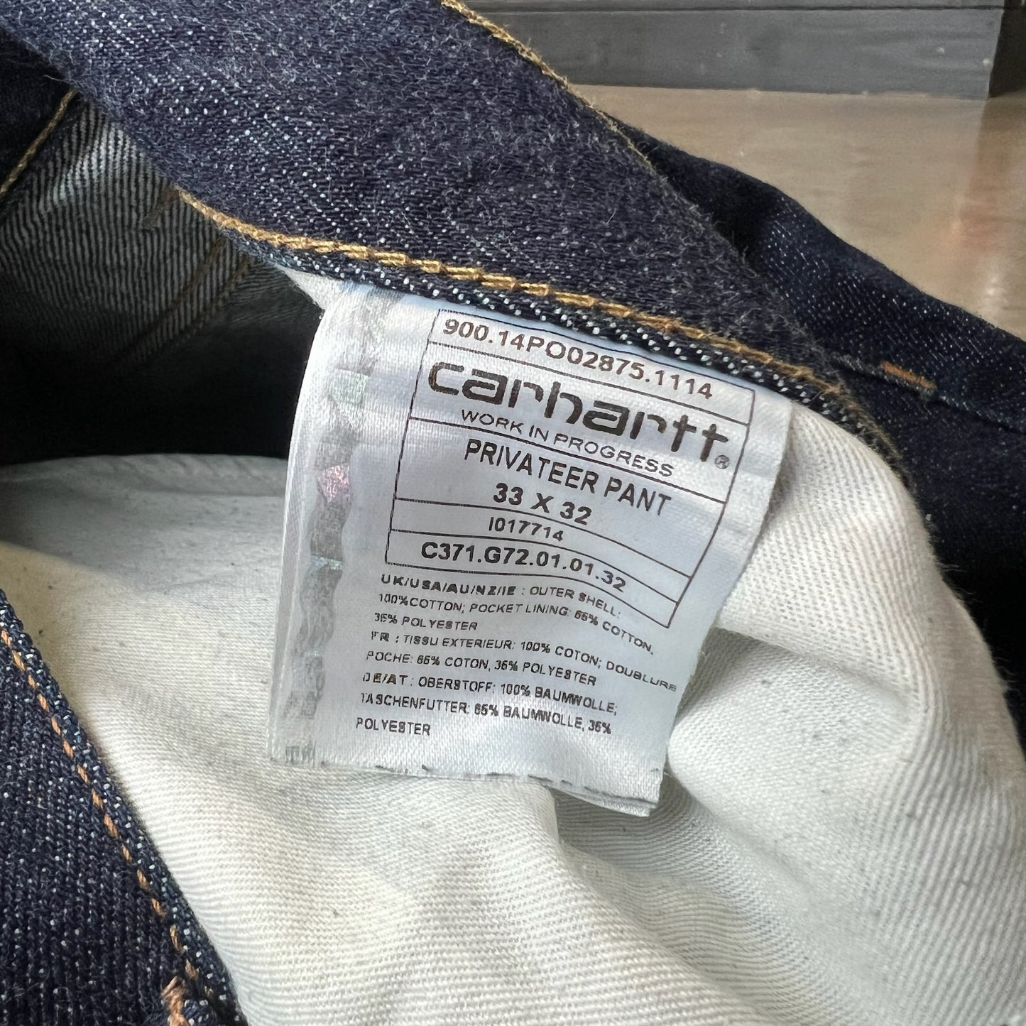 size 33x32 - Carhart Wip Raw denim Pants