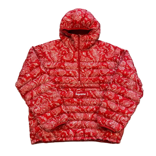 Large - Supreme Micro Down Half-Zip Hooded Pullover 'Red Paisley' (Pre-Owned)
