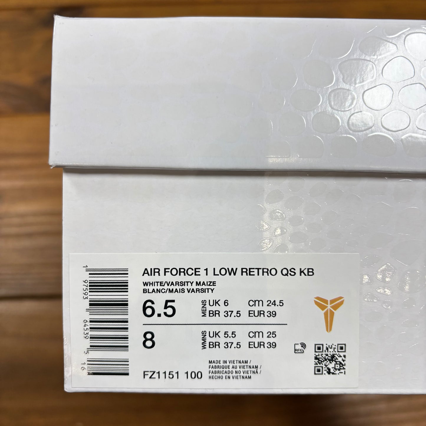 SIZE 6.5 - Kobe Bryant x Air Force 1 Low Retro QS 'Lakers Home' (Used)