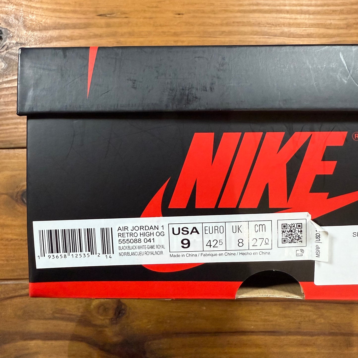 SIZE 9 - Jordan 1 Retro High OG 'Royal Toe' (Used)