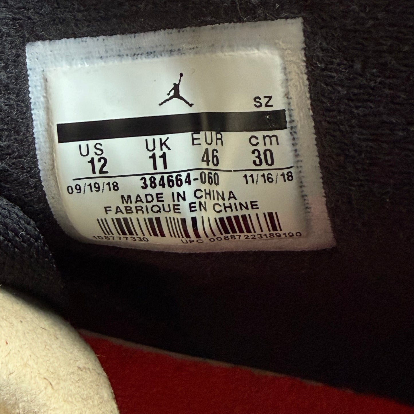 SIZE 12 - Jordan 6 Retro 'Infrared' 2019 (Used)