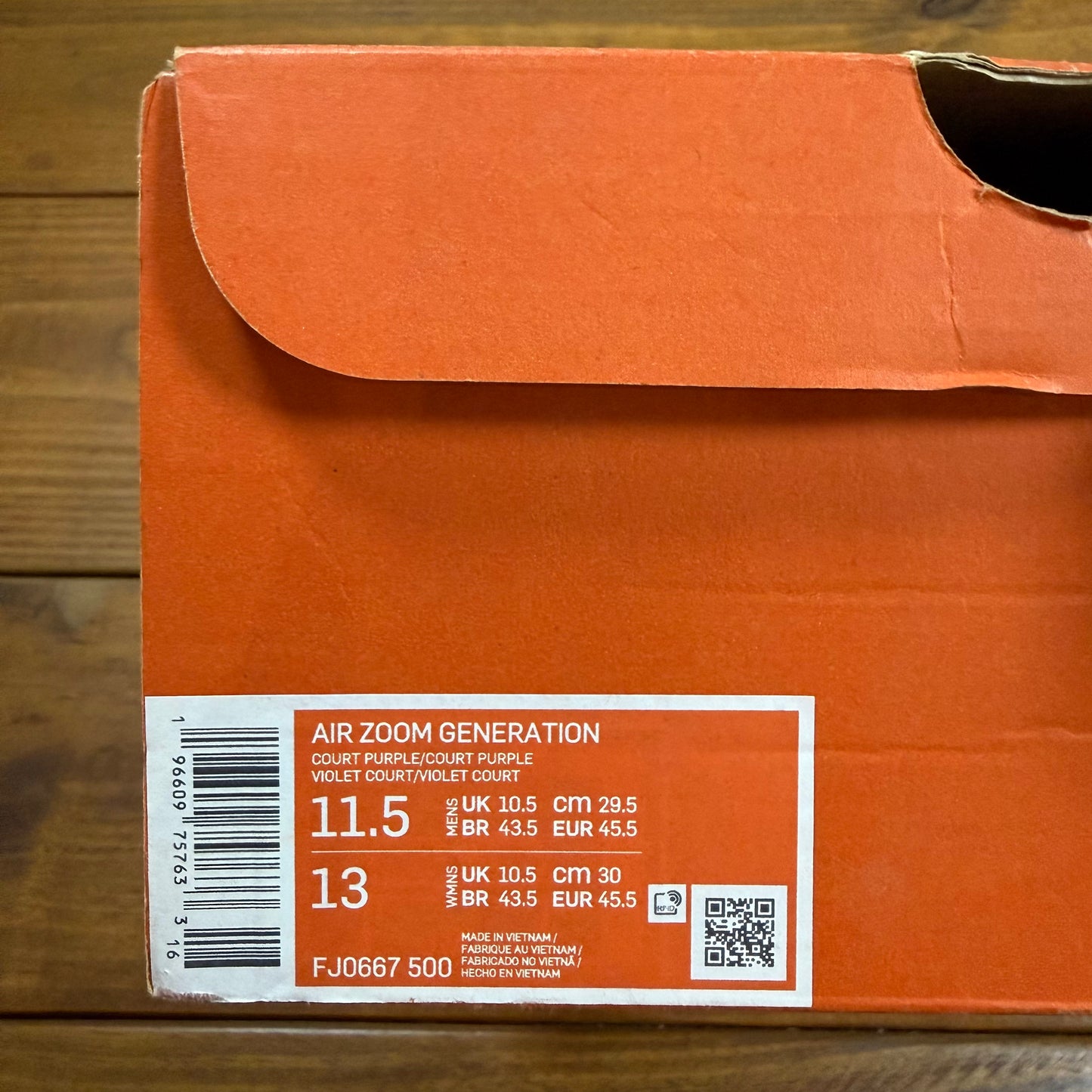 SIZE 11.5 - Air Zoom Generation Retro 'Court Purple' (Used)