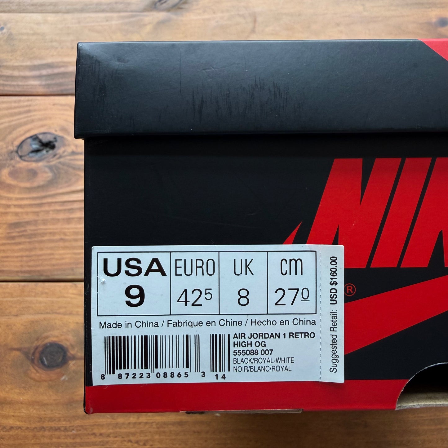 SIZE 9 - Jordan 1 Retro High OG 'Royal' 2017 (Used)