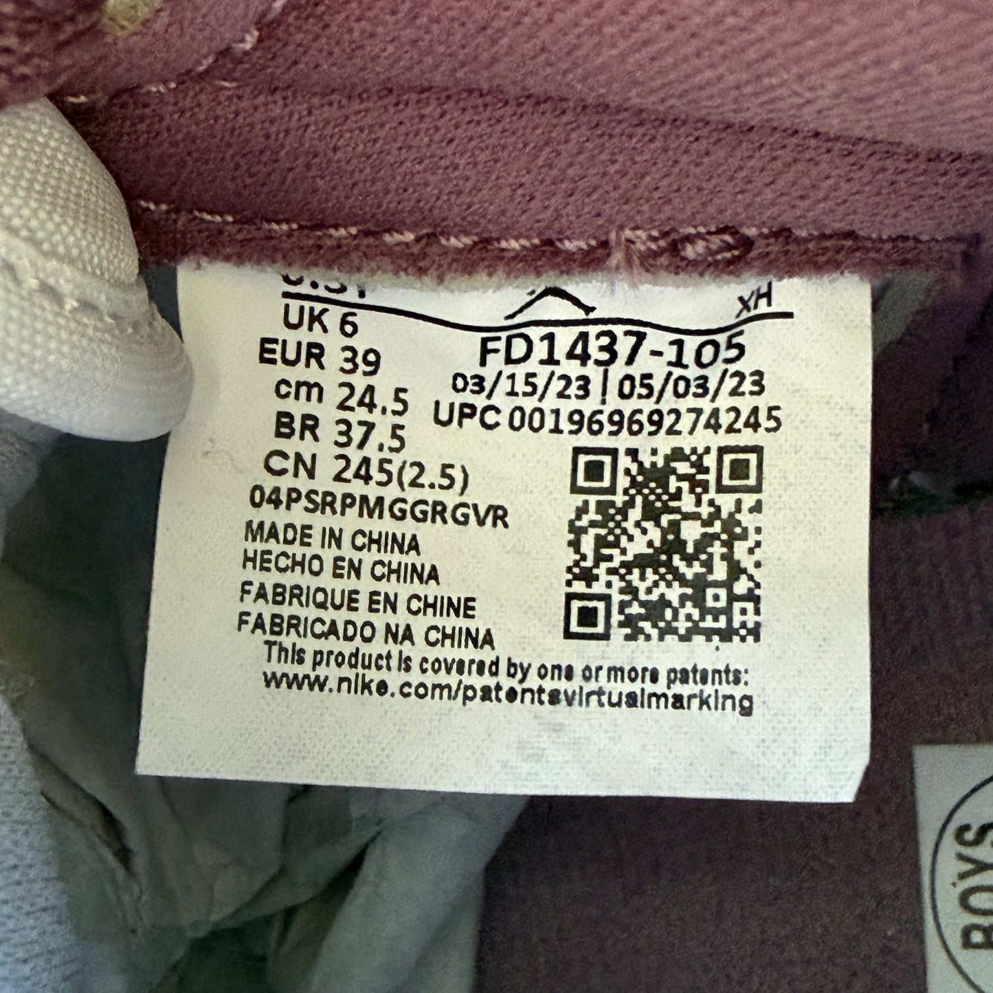 SIZE 6.5Y - Jordan 1 Retro High OG GS 'Mauve' (Used/No Box)