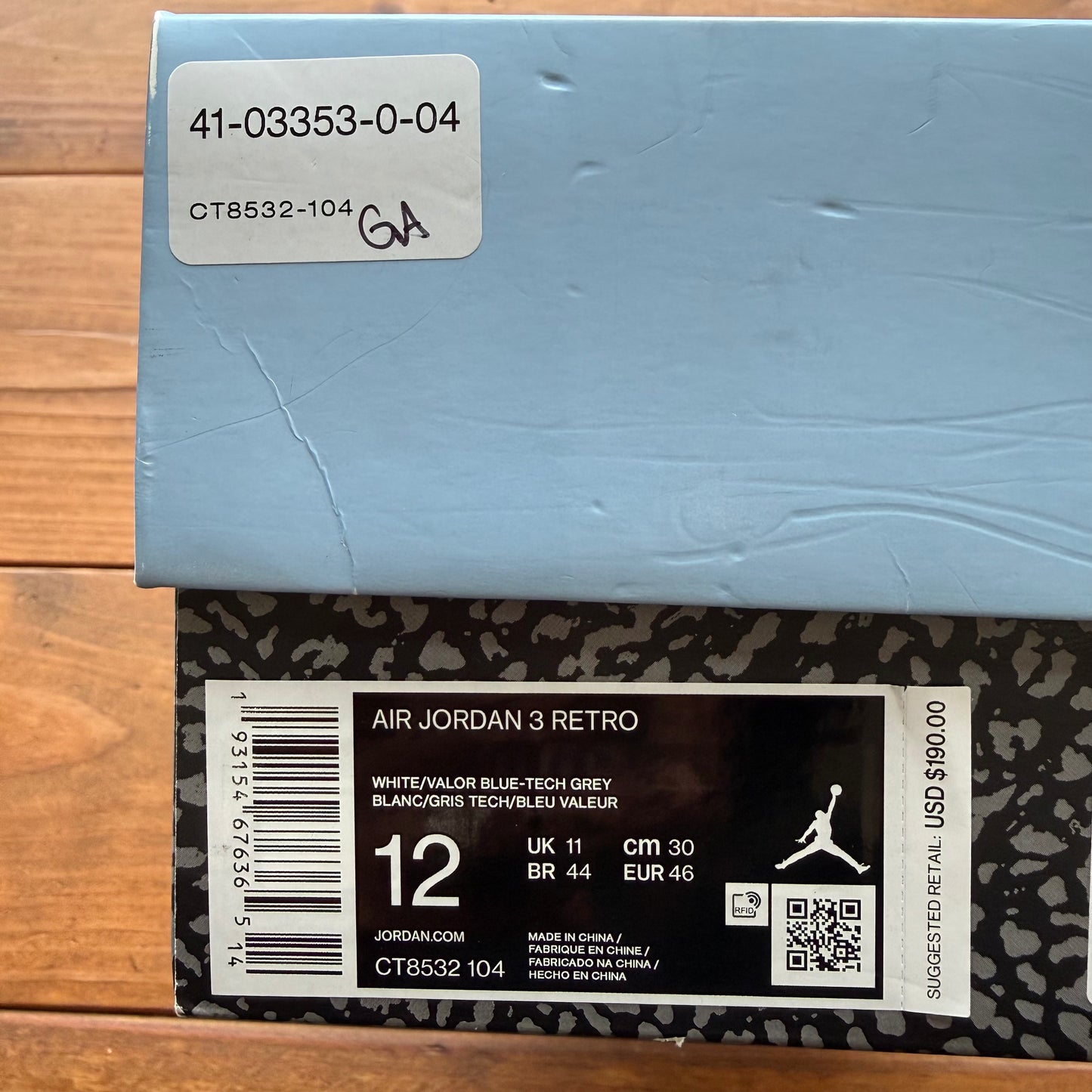SIZE 12 - Jordan 3 Retro 'UNC' (Used)