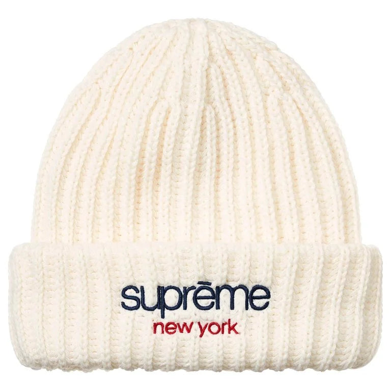 Supreme Classic Logo Chunky Ribbed Beanie 'White'