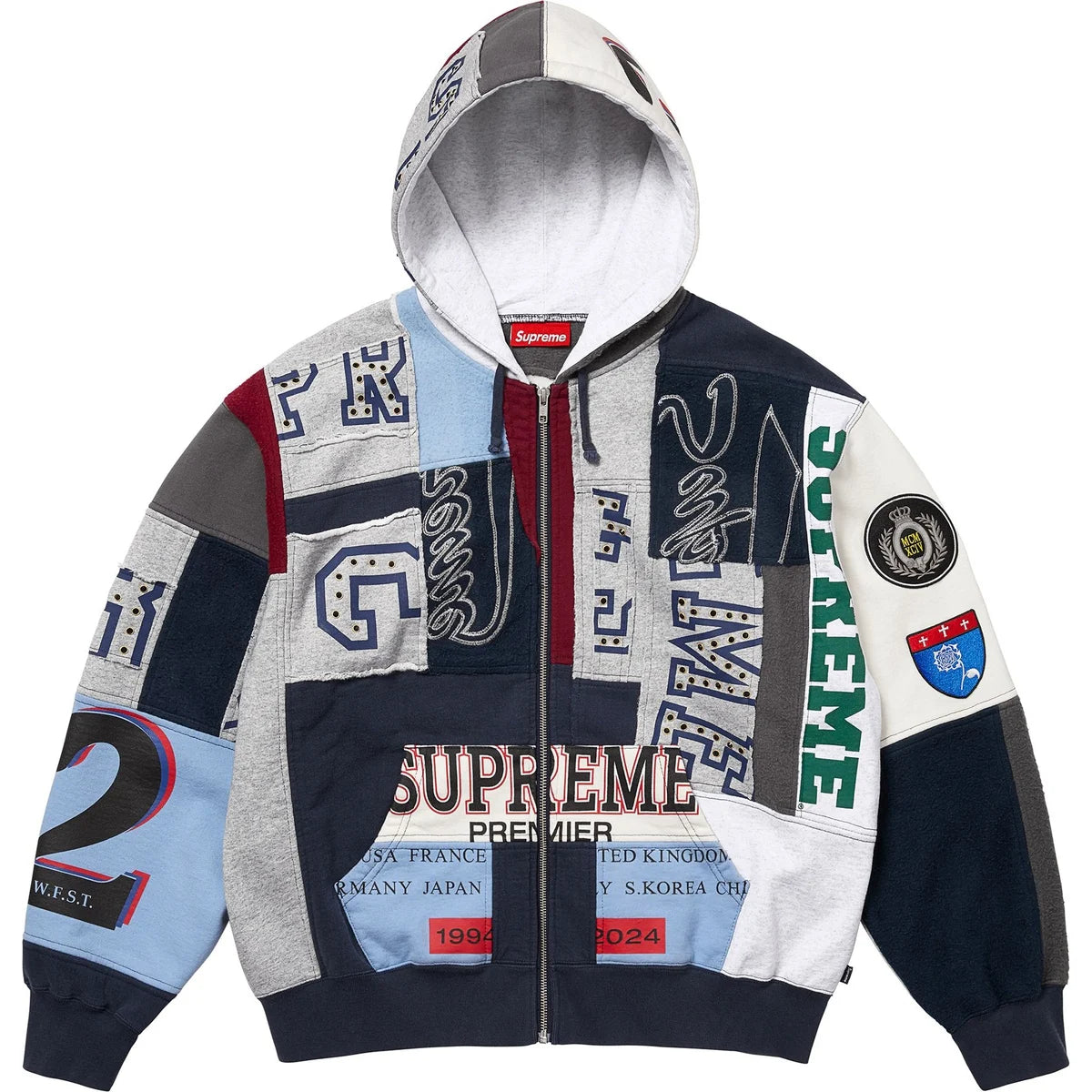 Supreme Patchwork Zip Up Hooded Sweatshirt