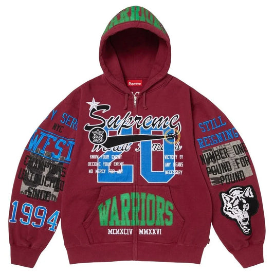 Supreme Warriors Appliqué Zip Up Hooded Sweatshirt 'Red'