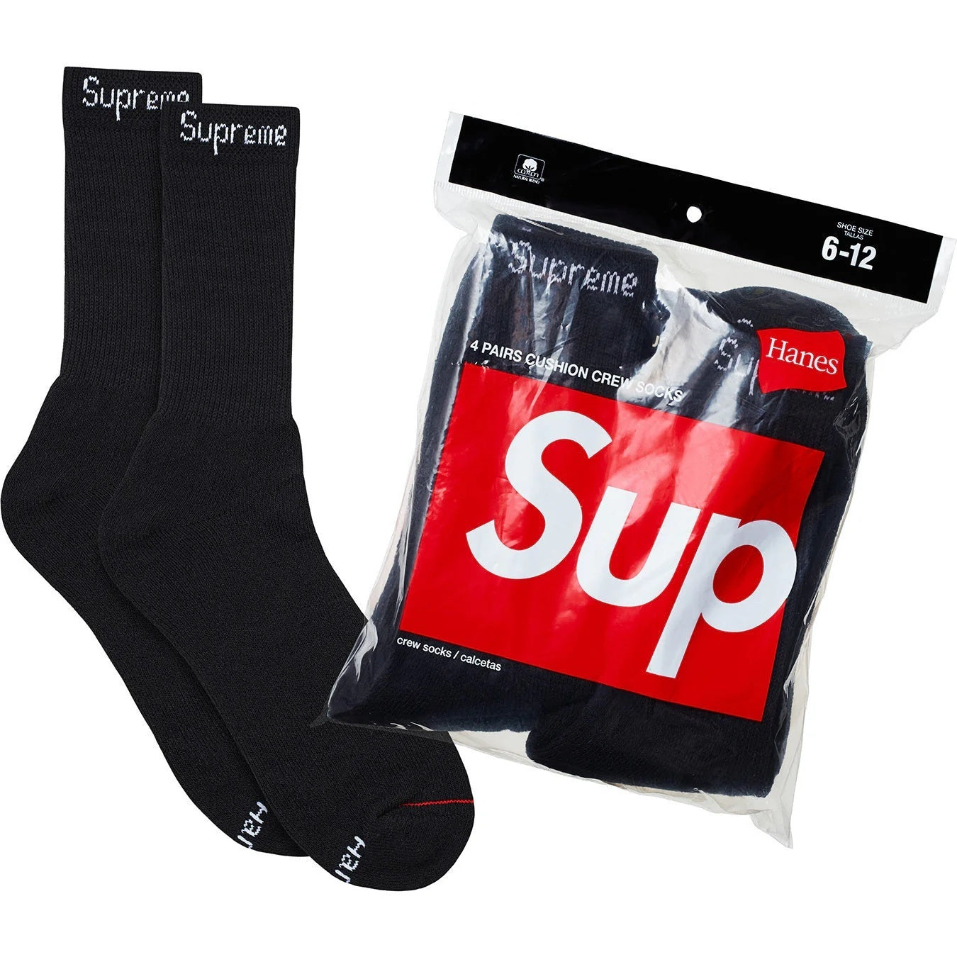 Supreme®/Hanes® Crew Socks (4 Pack) 'Black'