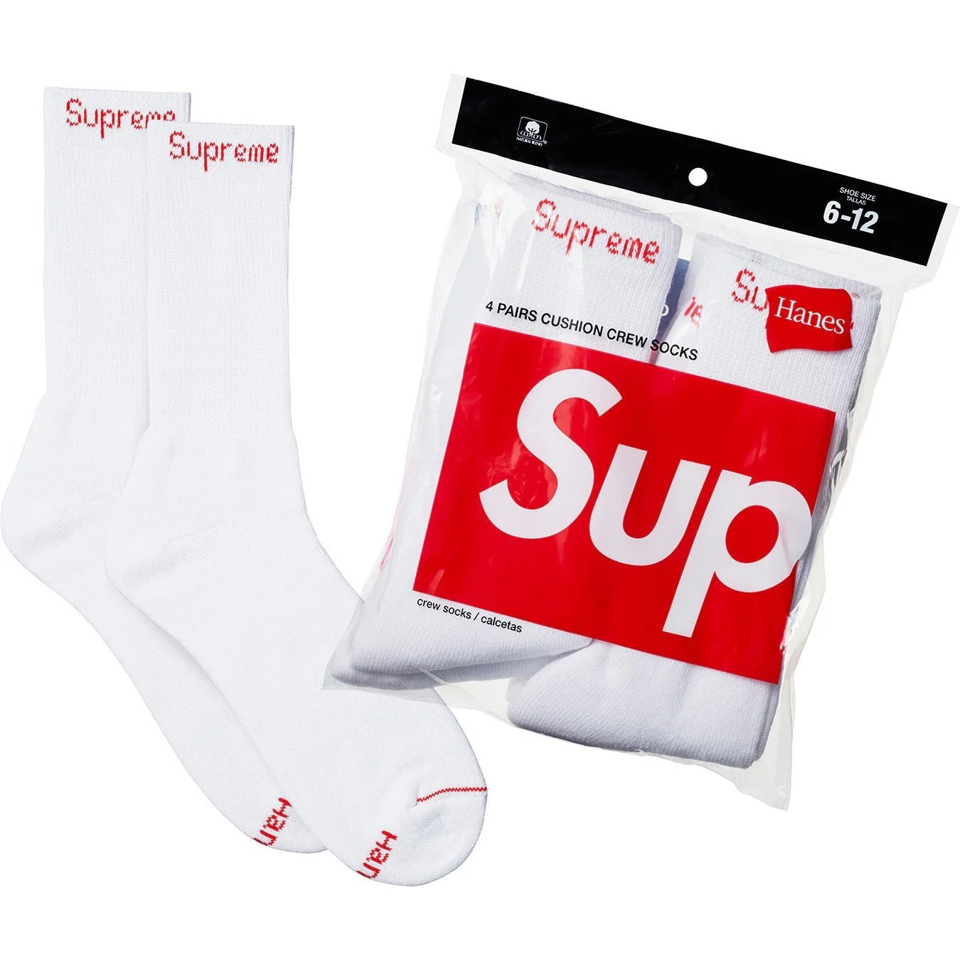 Supreme®/Hanes® Crew Socks (4 Pack) 'White'